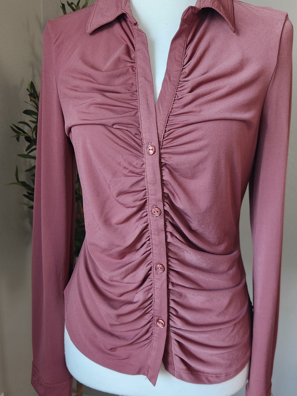 Timing Dusty Rose Ruched Button-Front Shirt